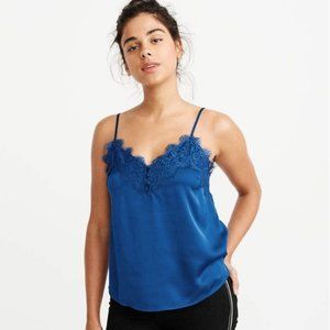 NWT $28 Abercrombie + Fitch Lace-Trim Satin Cami in Blue - Size XS!